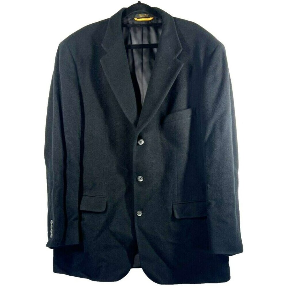 Bill Blass Black Label Men's Camel Hair Jacket 44L Black Button Blazer Ventless‎